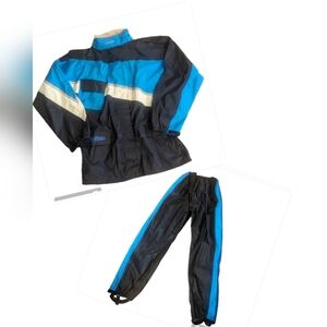 Rare VTG Teknic Blue White & Black Motorcycle Rain Windbreaker Pant Overall Set